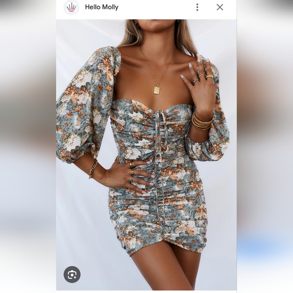 NWOT Hello Molly Blue and Orange Floral Mini Dress - Picture 1 of 7